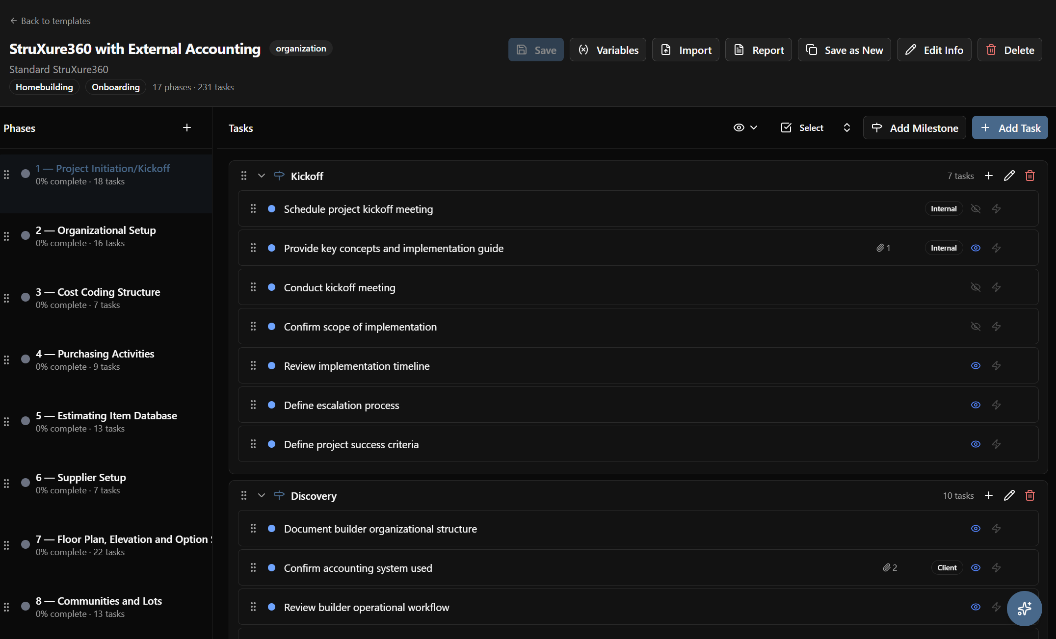 GoLiveFlow template builder with phase and task configuration